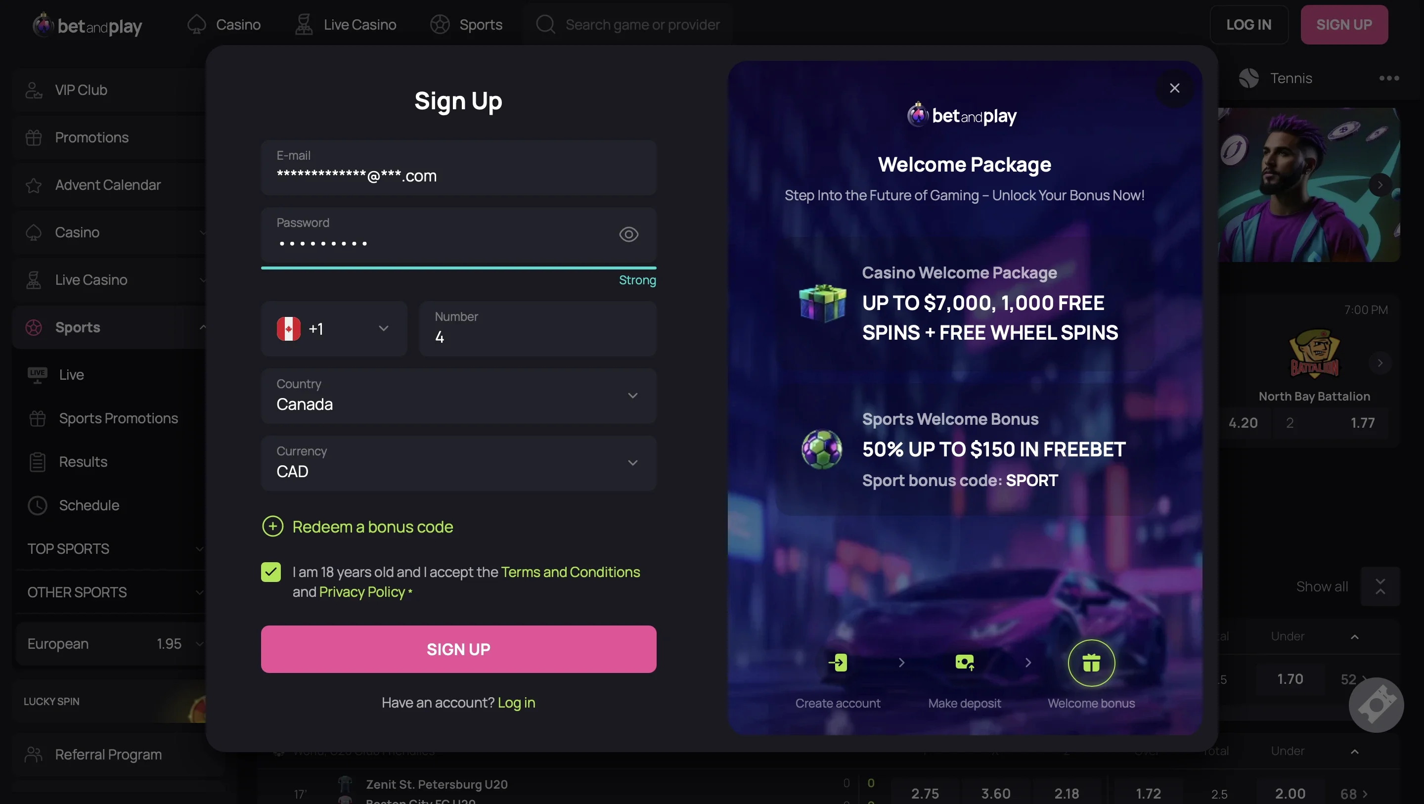 Open an Account in Bet and Play-Step 3